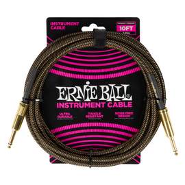 Ernie Ball 10' Braided Strt/strt Cable - Pay Dirt (gld)