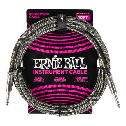 Ernie Ball 10' Braided Strt/strt Cable - Silver Fox