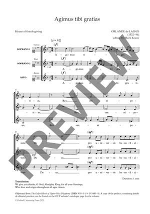 de Lassus, Orlande/Keane, Mark: Agimus tibi gratias
