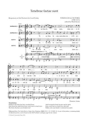 de Victoria, Tomás Luis and Keane, Mark: Tenebrae factae sunt