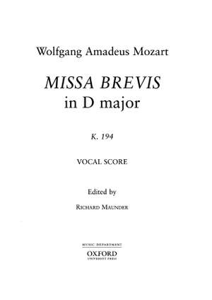 Mozart, Wolfgang Amadeus/Maunder, Richard: Missa Brevis in D K.194