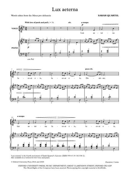Quartel, Sarah: Lux aeterna