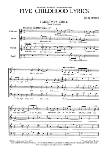 Rutter, John: Five Childhood Lyrics