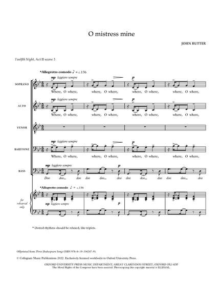 Rutter, John: O mistress mine