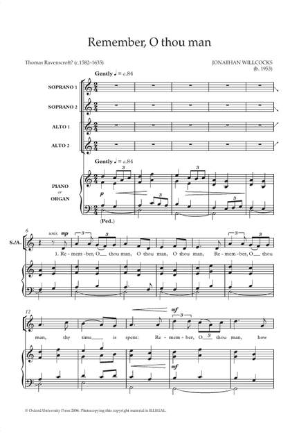 Willcocks, Jonathan: Remember, O thou man
