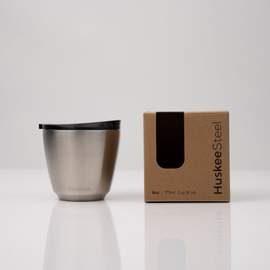 12x 6oz HuskeeSteel Cup & Lid - Brushed steel