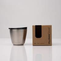 12x 6oz HuskeeSteel Cup & Lid - Brushed steel