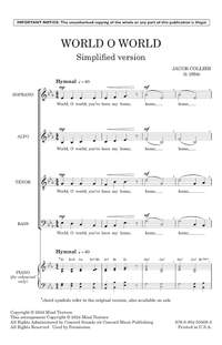 Collier, Jacob: World O World (SATB a cappella - Simplified Version) - Digital Sheet Music