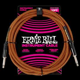 Ernie Ball 10' Braided Cable Straight/Straight Pumpkin Pie