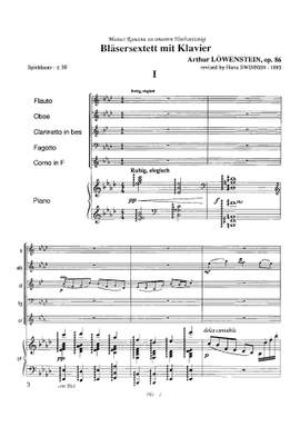 Löwenstein, Arthur: Bläsersextett mit Klavier op. 86. Revised by Hans Swinnen, 1993 ( Set score & parts)