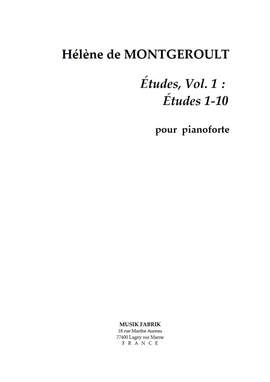 Helene de Montgeroult: Etudes, vol. 1 : Etudes 1-10