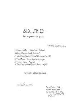 Beeson, Jack: Six Lyrics (Soprano & Piano) - Digital Sheet Music