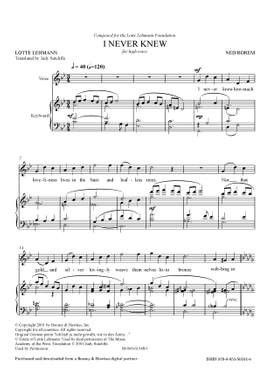 Rorem, Ned: I Never Knew (High Voice) - Digital Sheet Music