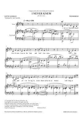 Rorem, Ned: I Never Knew (Low Voice) - Digital Sheet Music