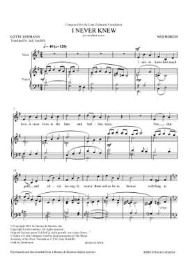 Rorem, Ned: I Never Knew (Medium Voice) - Digital Sheet Music