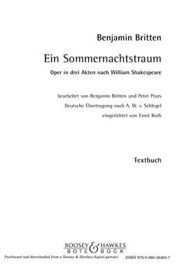 Britten, Benjamin: Ein Sommernachtstraum (Libretto) - Digital Sheet Music