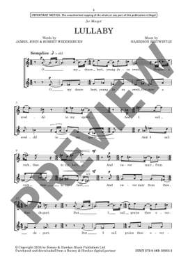 Birtwistle, Harrison: Lullaby (Vocal Duet) - Digital Sheet Music