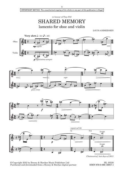 Andriessen, Louis: Shared Memory (Oboe & Violin)