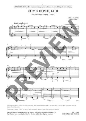 Bartók, Béla: Come Home, Lidi (from For Children - Book I, No. 3) (Piano) - Digital Sheet Music
