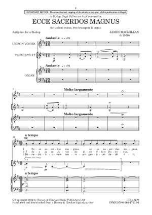 MacMillan, James: Ecce Sacerdos Magnus (Unison Voices) - Digital Sheet Music