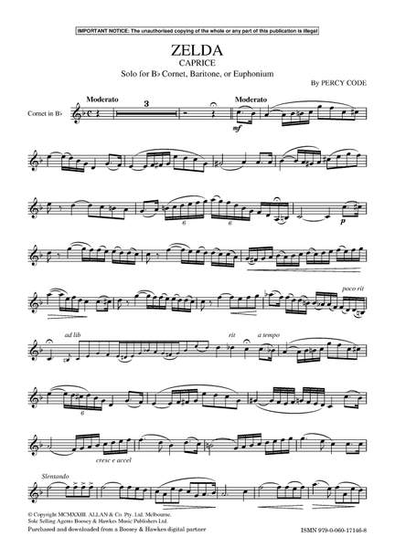 Code, Percy: Zelda Caprice (Cornet) - Digital Sheet Music
