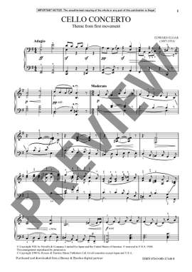 Elgar, Edward: Cello Concerto, Theme from 1st Movement (Piano) - Digital Sheet Music