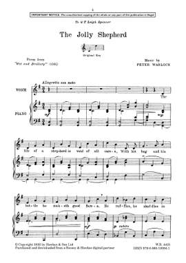 Warlock, Peter: The Jolly Shepherd (Vocal & Piano in G) - Digital Sheet Music