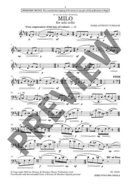 Turnage, Mark-Anthony: Milo (Cello) - Digital Sheet Music