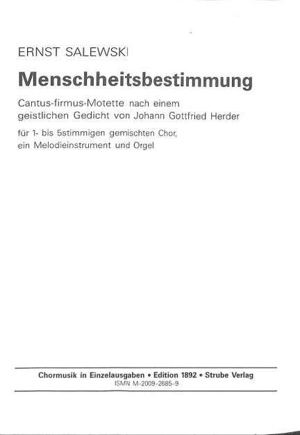 Salewski, E: Menschheitsbestimmung