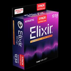 Elixir Acoustic Guitar Strings Nanoweb Phosphor 12-53 Three Pack