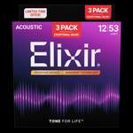 Elixir Acoustic Guitar Strings Nanoweb Phosphor 12-53 Three Pack Product Image