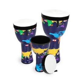 Percussion Plus 8″, 10″ and 12″ nesting djembes set of 3 with dust covers - With Slap graphics