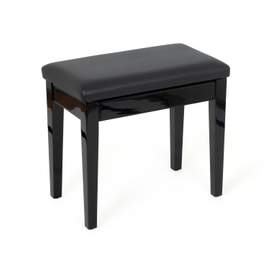 Musisca fixed height piano stool with storage - Black gloss, black faux leather seat
