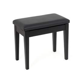 Musisca fixed height piano stool with storage - Black satin, black faux leather seat