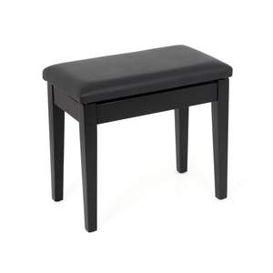 Musisca fixed height piano stool with storage - Black satin, black faux leather seat