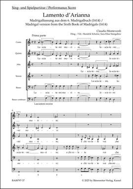 Monteverdi, Claudio: Lamento d'Arianna for 5 parts (SSATB) and basso continuo