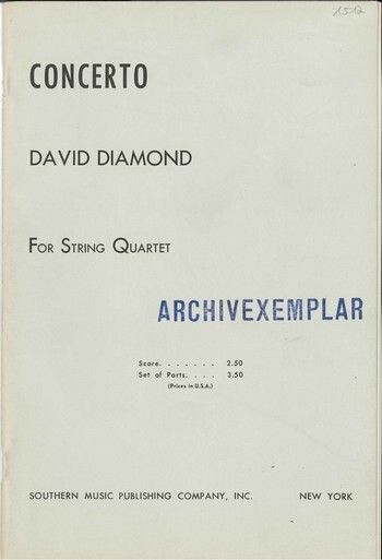Diamond, D: Concerto for String Quartet