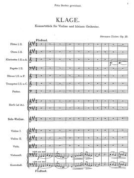 Zilcher, Hermann: Klage op. 22, Konzertstück für Violine und kleines Orchester
