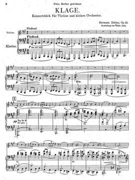 Zilcher, Hermann: Klage op. 22, Konzertstück für Violine und kleines Orchester (Piano reduction and part)