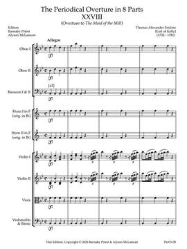Erskine, Thomas A. / The Earl of Kelly: The Periodical Overture in 8 Parts No. 28, Overture to The Maid of the Mill (Edited by B. Priest and A. McLamore / New print)