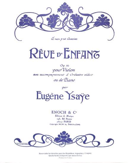 Ysaÿe, E: Reve d'enfant op 14