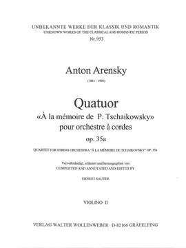 Arensky, A S: Quatuor op 35a a la memoire de P Tschaikowsky