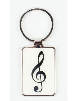Keyring g-clef white/black metal 7,5*3 cm (UV digital printing)
