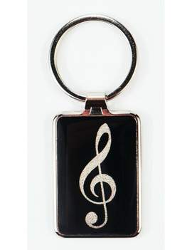 Keyring g-clef black/silver metal 7,5*3 cm (UV digital printing)