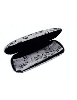 Spectacle case set sheet music white (case: 16,5*6,5*3,5 cm / cloth: 15*18 cm) Microfiber