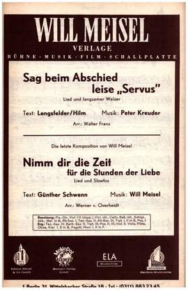 'Sag beim Abschied leise Servus' und 'Nimm dir die Zeit'